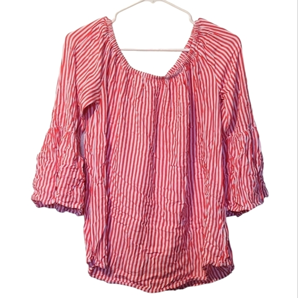 Beachlunchlounge Striped L Red and White Bell Sleeve Blouse Size Medium - Picture 1 of 7